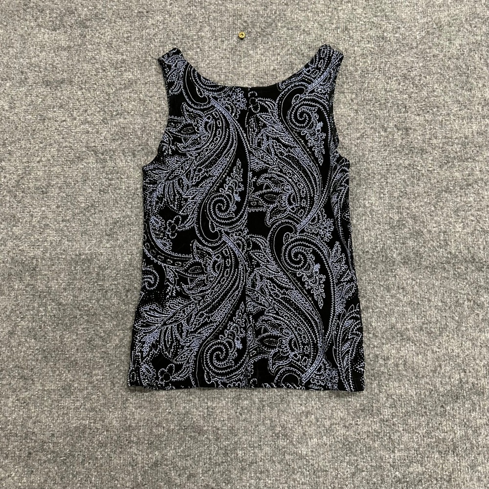 Onyx Nite Tank Top Womens Size M Black Silver Glitter Paisley Sleeveless USA
